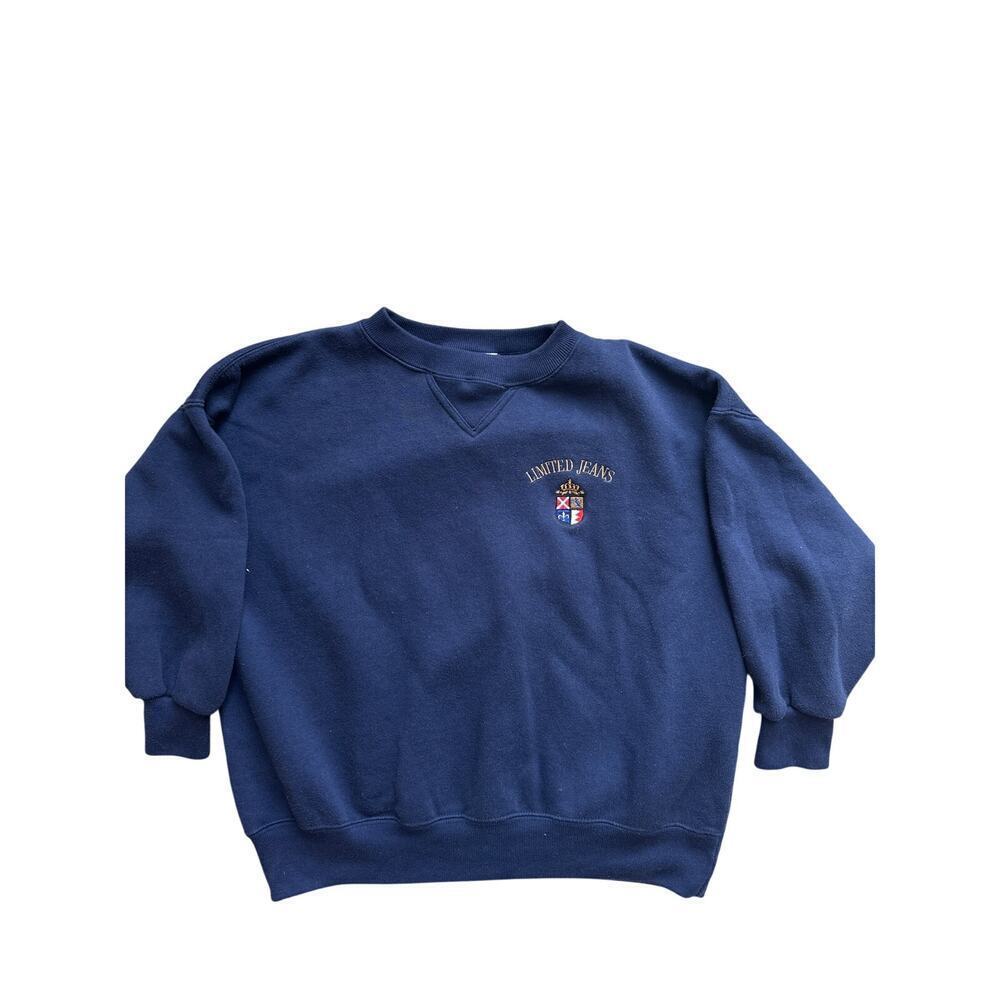 Vintage 90s Limited Jeans Sweatshirt Navy Blue Crest Logo M Cropped Sleeves